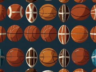 Vector illustrations of common sports icons, including basketballs and footballs.