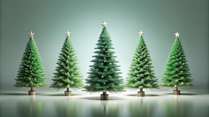 Fototapeta premium rendering of five Christmas trees on background, festive, holiday, winter, decor, decorations, seasonal, celebration, xmas, trees