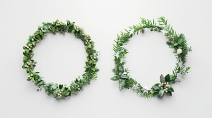 collection of christmas wreath on white