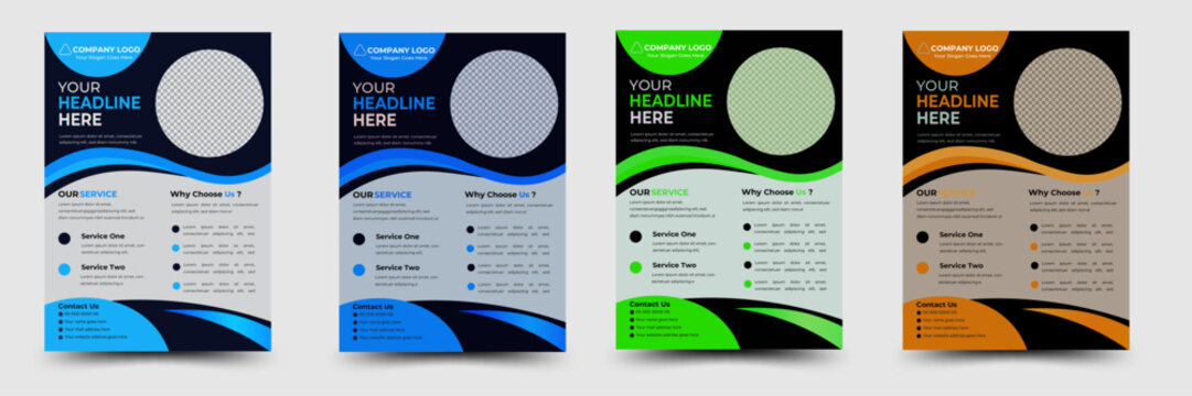 Simple Creative Promotional Corporate Business Flyer design template or brocher design, navy blue, blue, green and yellow color, natural Shape, Circle shape, layout.