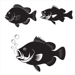 set of vector different types of black fish silhouette	