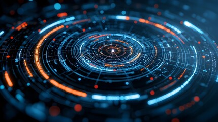 Futuristic digital network visualization with concentric circles