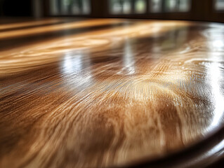 Obraz premium Polished Wooden Table Surface with Reflected Light
