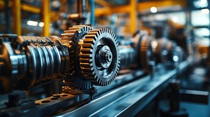Naklejka premium Precision Engineering: Close-up of Industrial Gear System