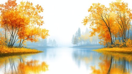 Fototapeta premium Serene Lake Surrounded by Colorful Autumn Trees