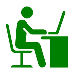 パソコンでデスクワークをしている人のピクトグラム風イラスト　透過背景の切り抜き