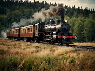 Obraz premium Vintage steam train engine in motion.
