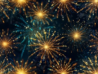 Fototapeta premium Vintage-style fireworks in gold and blue with bokeh.