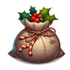 Realistic Tied Christmas Sack Fill With Gifts and Cranberries