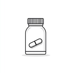 Fototapeta premium Simple line art illustration of a pill bottle with a single capsule inside.