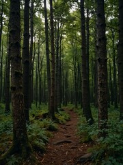Obraz premium Walking through a forest with a steady camera shot.