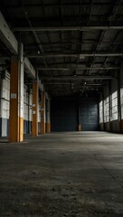 Warehouse belt with no people, empty industrial space.