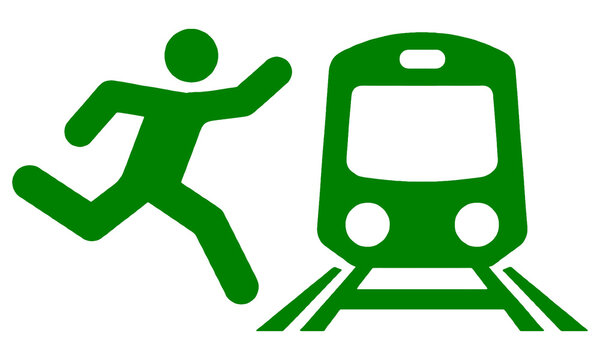 recommend clip art: 電車に飛び込んで自殺する人のピクトグラム風イラスト　透過背景の切り抜き