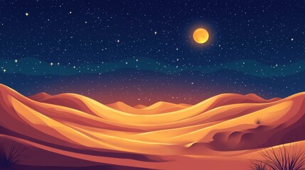 Obraz premium Breathtaking view of desert dunes under a vibrant star-filled night sky, emphasizing serenity and solitude