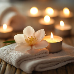 Spa Relaxation  Candlelight  Flower  and Towel