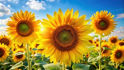 Fototapeta premium Bright Sunflowers Isolated, Sunflower Images, High-Resolution Sunflower Photos, Candid Sunflower Pictures, Floral Photography, Summer Flowers, Yellow Flowers