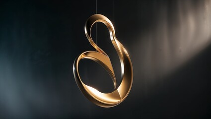 Futuristic 3D women's symbol with smooth curves, suspended in a mysterious dark gradient background

