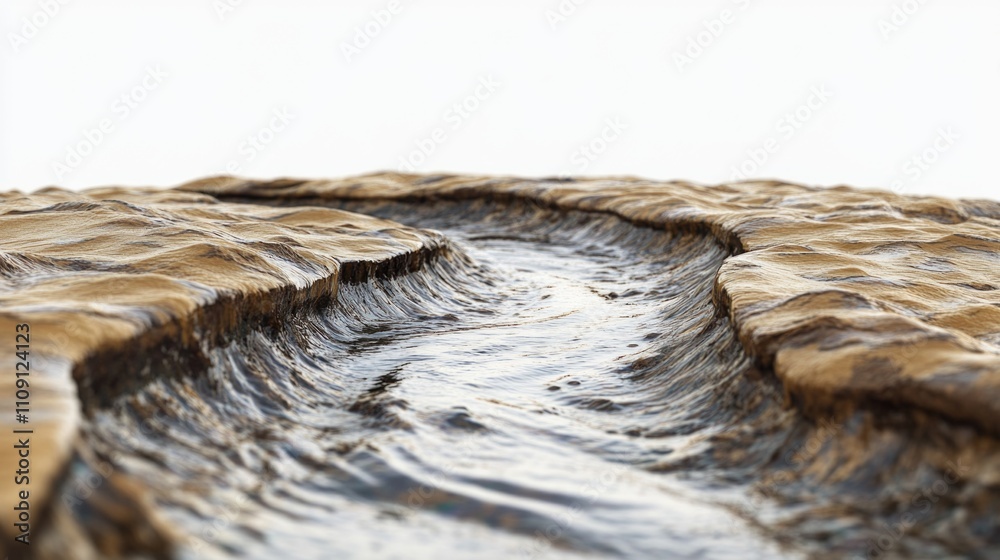 Aufkleber A close-up view of a flowing stream of water with rippling surface and surrounding vegetation