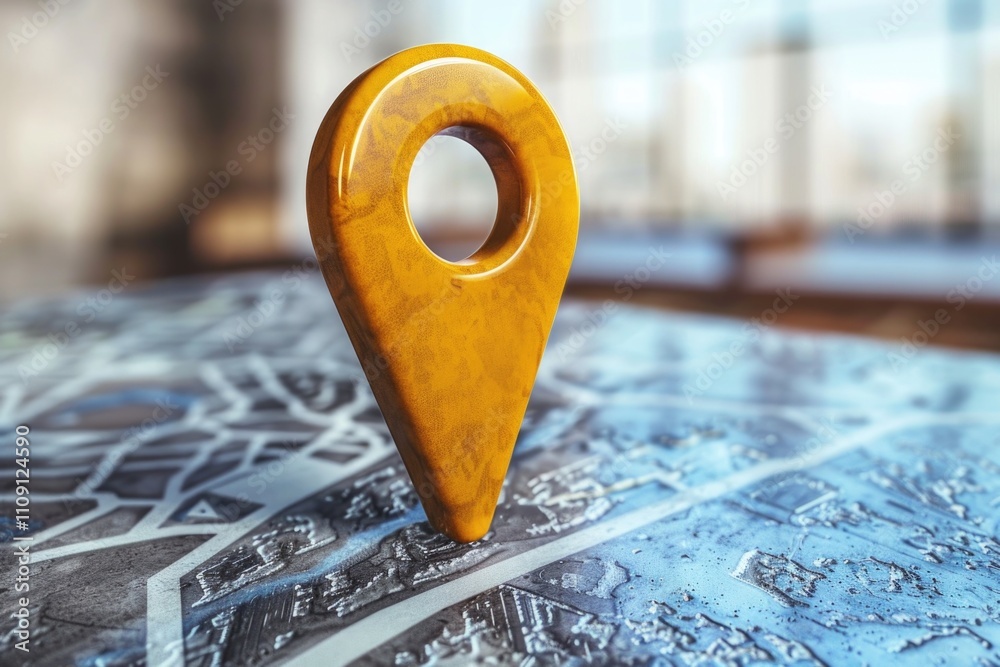 Poster a wooden pin sits atop a map, providing a marker for navigation and exploration