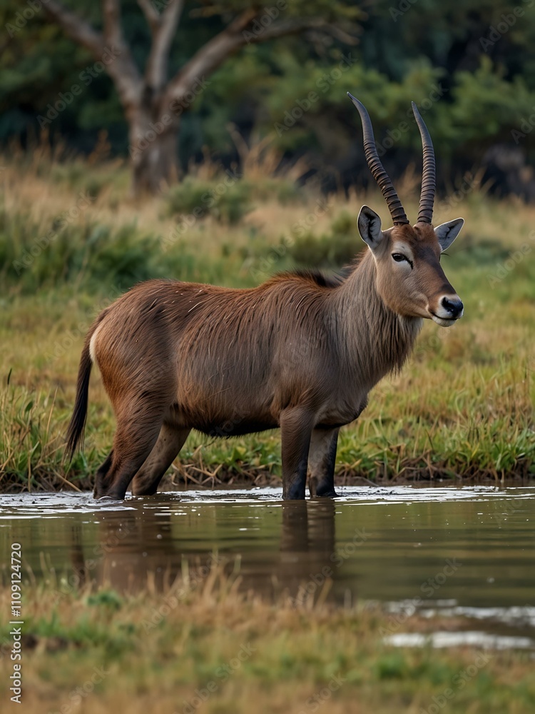 Wall mural Waterbuck in its natural habitat.