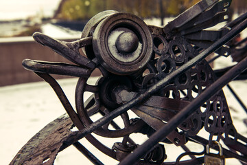 Monument to the fishermen. Architecture of Rybinsk town, historical town, touristic landmark.