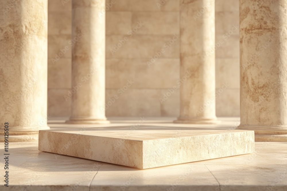 Poster A stone platform with a row of pillars in the background