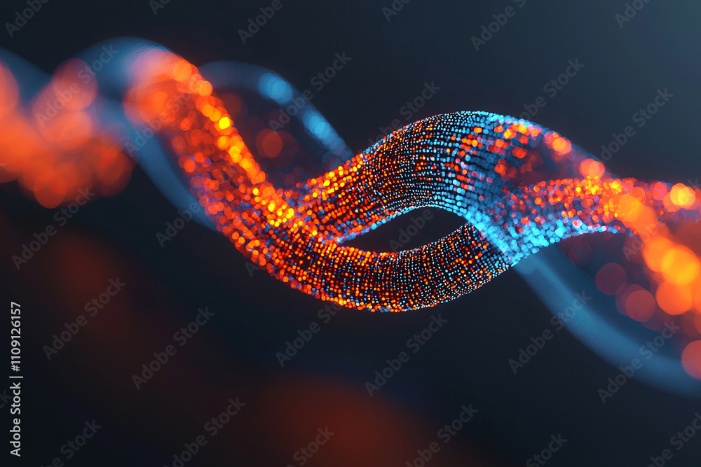 Wall mural abstract depiction of data streams forming brain representation, showcasing vibrant orange and blue 