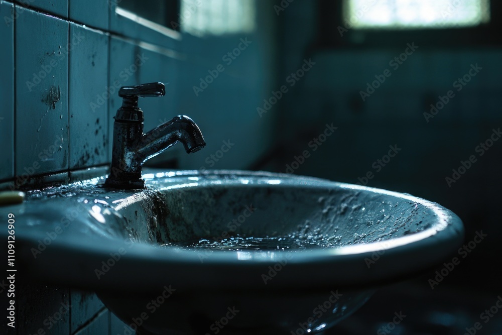 Poster a standard bathroom sink with a faucet installed, suitable for various uses