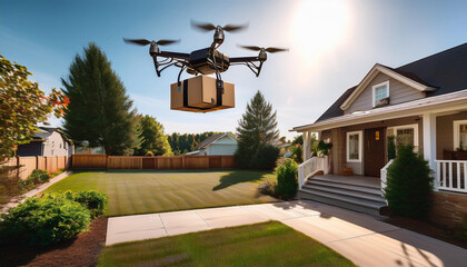 Autonomous Drone Landing with Parcel at Cozy Suburban Home