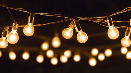 Hanging lights on black background and bokeh lights 