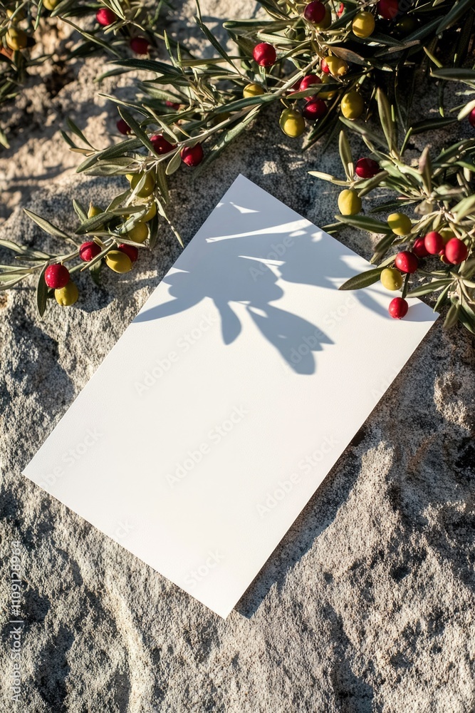 Poster a piece of paper with a shadow of a plant on it, useful for backgrounds and textures