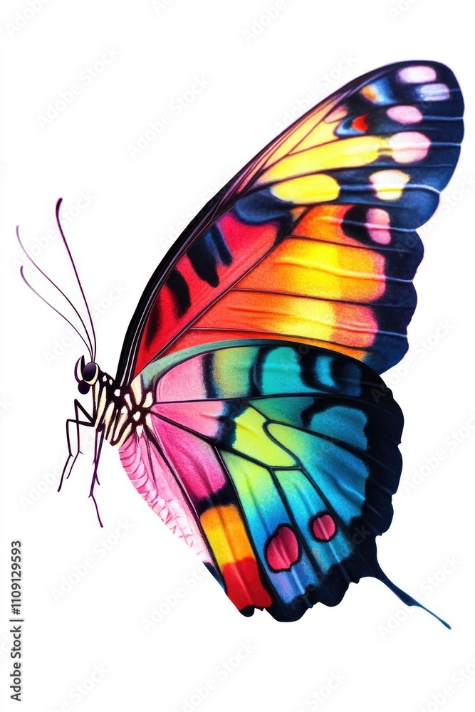 Aufkleber a colorful butterfly sits atop a clean and simple white surface, great for use in designs related to
