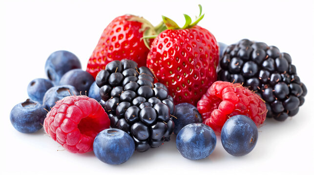 A group of fresh berries isolated on a white background.