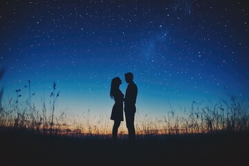 Fototapeta premium Romantic couple embracing under a starry night sky