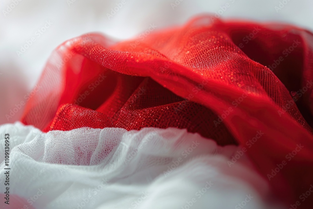 Poster close-up shot of a red and white striped cloth with intricate details