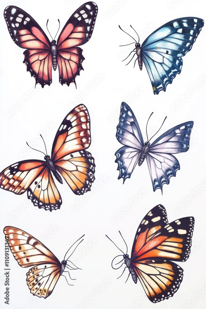Poster a cluster of colorful butterflies sit on a clean white background