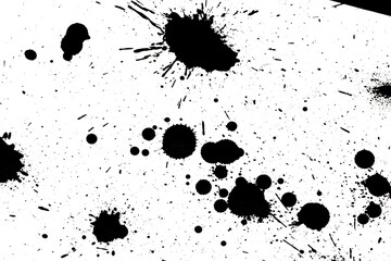 Black Messy Creative Ink Splatters Drips and Inkblot Close Up on White Background