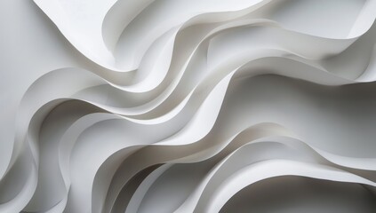 Obraz premium Curved, overlapping sheets of white paper create an abstract, flowing pattern with subtle textures and shadows