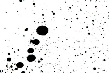 Black Messy Creative Ink Splatters Drips and Inkblot Close Up on White Background