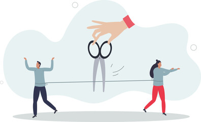 Obraz premium Divorced couple, separation of broken marriage end of relationship concept.flat characters.