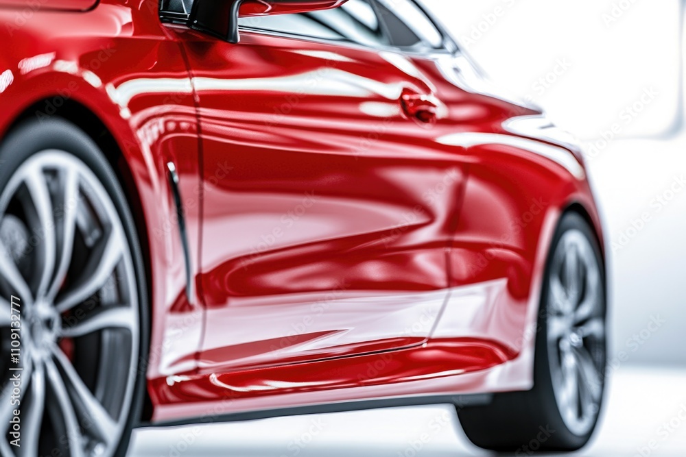 Poster close-up shot of a red car's side view mirror