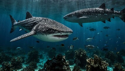 Fototapeta premium Whale shark feeding in the Philippines' underwater world.