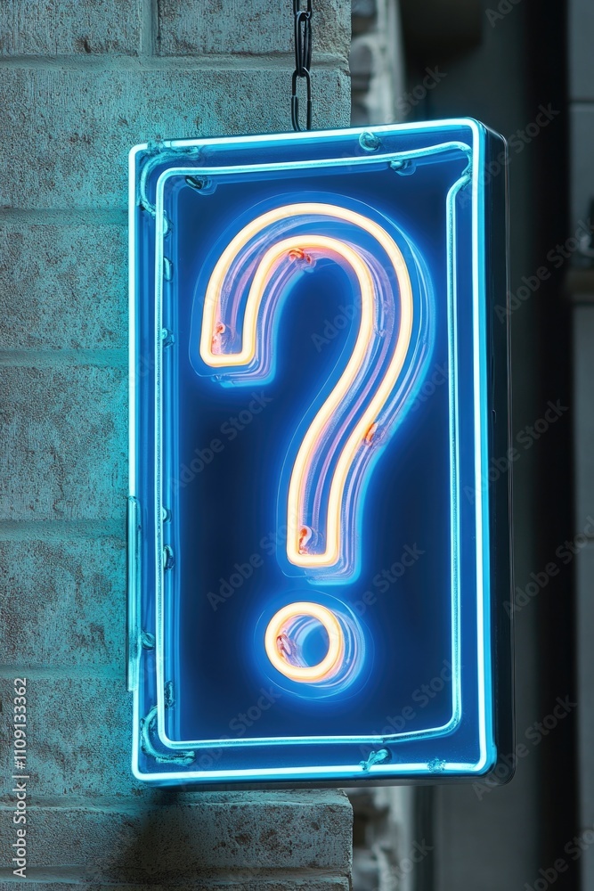Poster A bright neon sign with a question mark in the center, suitable for use in various themes and settings