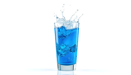 Glass with splashing blue drink with a white accent, png