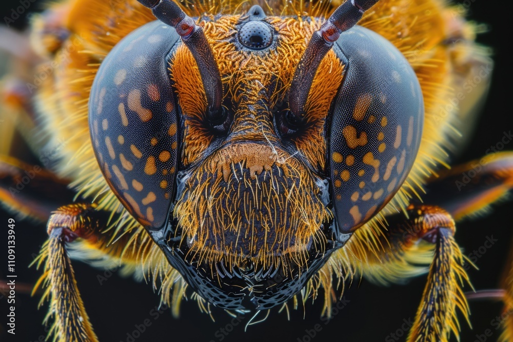 Poster close-up shot of a bug's face on a black background
