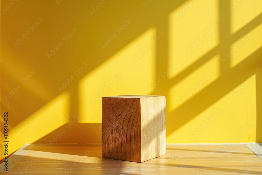 Poster a wooden block sits on a hardwood floor, providing a simple and rustic setting