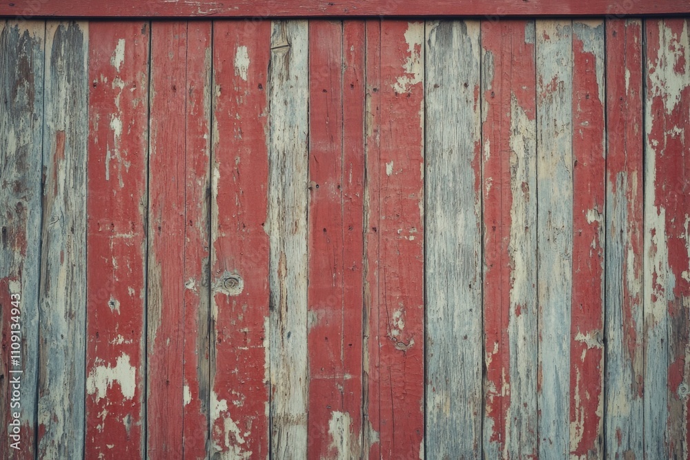 Poster a detailed view of a bright red wooden wall with texture and grain visible