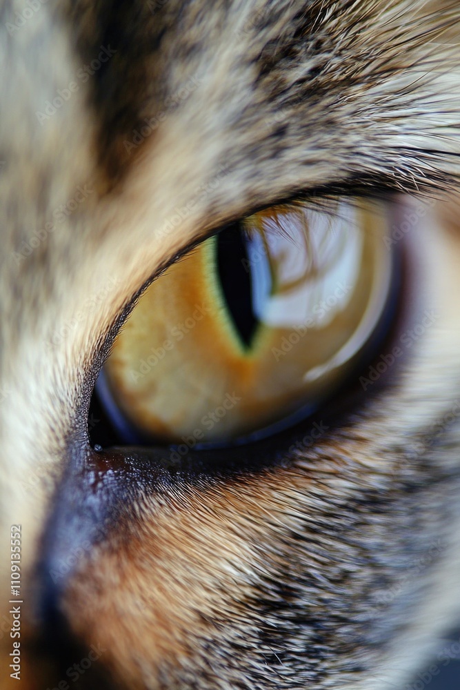 Poster close-up view of a cat's eye with whiskers and pupil visible