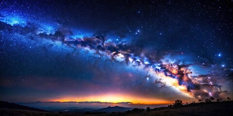 Obraz premium Explore the Enchanting Starry Night Sky and Milky Way Galaxy: A Cosmic Journey through Stars and Space Dust in the Universe