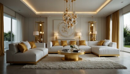 Fototapeta premium White and gold modern interior.